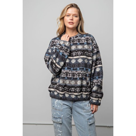 easel Sweaters Easel Gray Oversized Rounded Neck Wide Sleeves